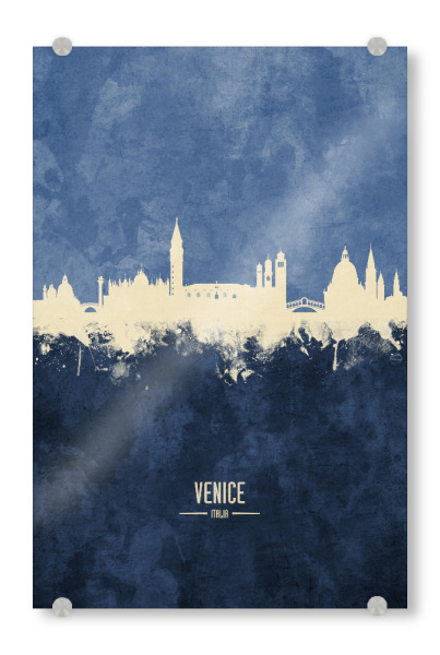 Acrylglasbild "Venice Skyline Navy" artboxONE - Städte / Venedig - Venice,Italy,Skyline,Cityscape,Painting,Watercolour,Stadtbild