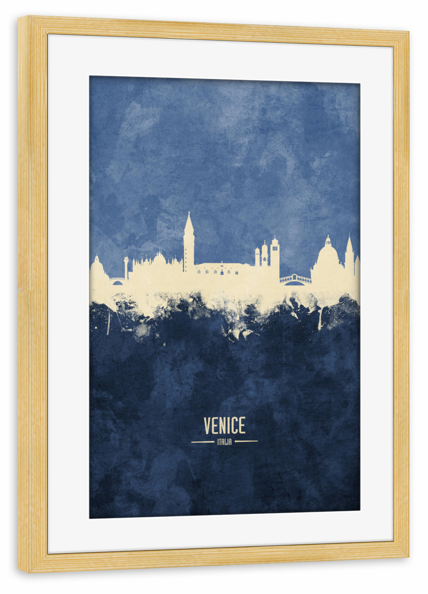 Poster mit Rahmen kiefer "Venice Skyline Navy" artboxONE - Städte / Venedig - Venice,Italy,Skyline,Cityscape,Painting,Watercolour,Stadtbild