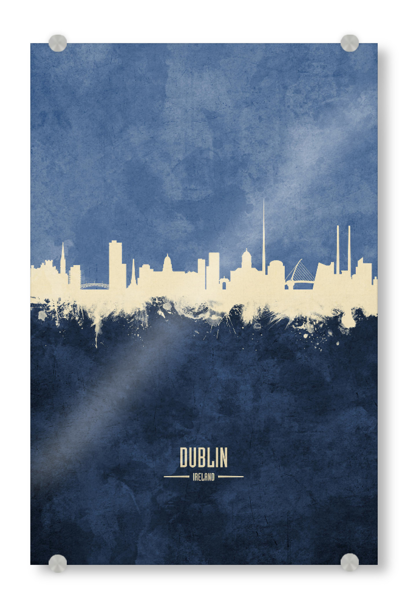 Acrylglasbild "Dublin Skyline Navy" artboxONE - Städte - Dublin,Ireland,Skyline,Cityscape,Painting,Watercolour,Stadtbild