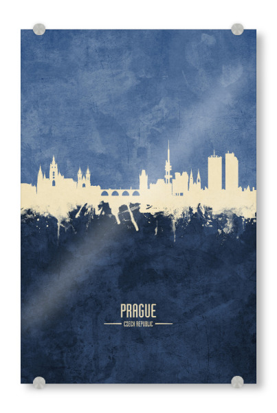 Acrylglasbild "Prague Skyline Navy" artboxONE - Städte / Prag - Prague,Czech republic,Skyline,Cityscape,Painting,Watercolour,Stadtbild