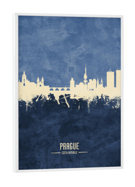 Poster mit weißem Rahmen "Prague Skyline Navy" artboxONE - Städte / Prag - Prague,Czech republic,Skyline,Cityscape,Painting,Watercolour,Stadtbild