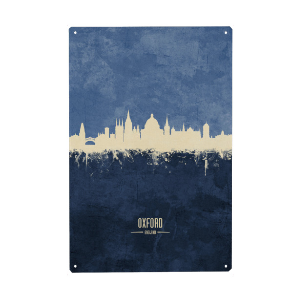 Holzbild "Oxford Skyline Navy" artboxONE - Städte - Oxford,England,Skyline,Cityscape,Painting,Watercolour,Stadtbild