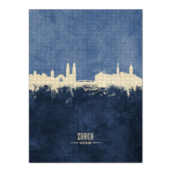 Puzzle Ravensburger "Zurich Skyline Navy" artboxONE - Städte / Zürich - Zurich,Switzerland,Skyline,Cityscape,Painting,Watercolour,Stadtbild