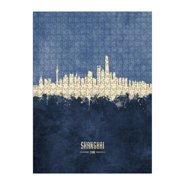 artboxONE Puzzle "Shanghai Skyline Navy" artboxONE - Städte / Shanghai - Shanghai,China,Skyline,Cityscape,Painting,Watercolour,Stadtbild