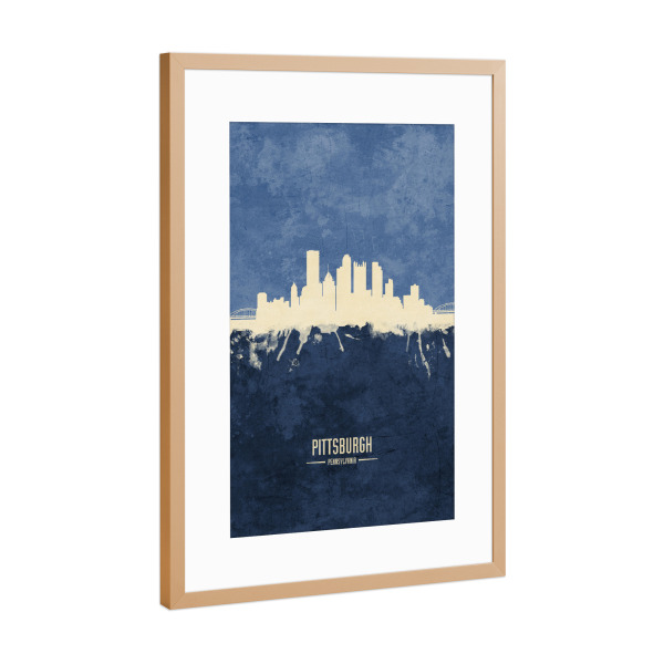 Poster mit Rahmen Kupfer "Pittsburgh Skyline Navy" artboxONE - Städte - Pittsburgh,Pennsylvania,Skyline,Cityscape,Painting,Watercolour,Stadtbild