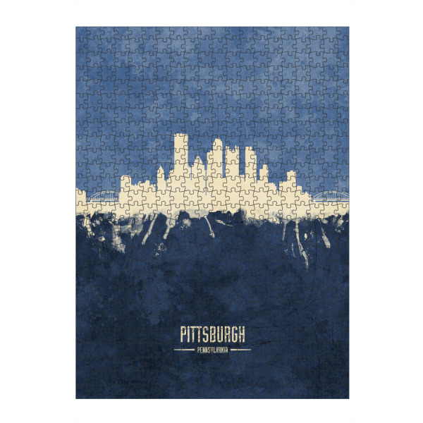 artboxONE Puzzle "Pittsburgh Skyline Navy" artboxONE - Städte - Pittsburgh,Pennsylvania,Skyline,Cityscape,Painting,Watercolour,Stadtbild