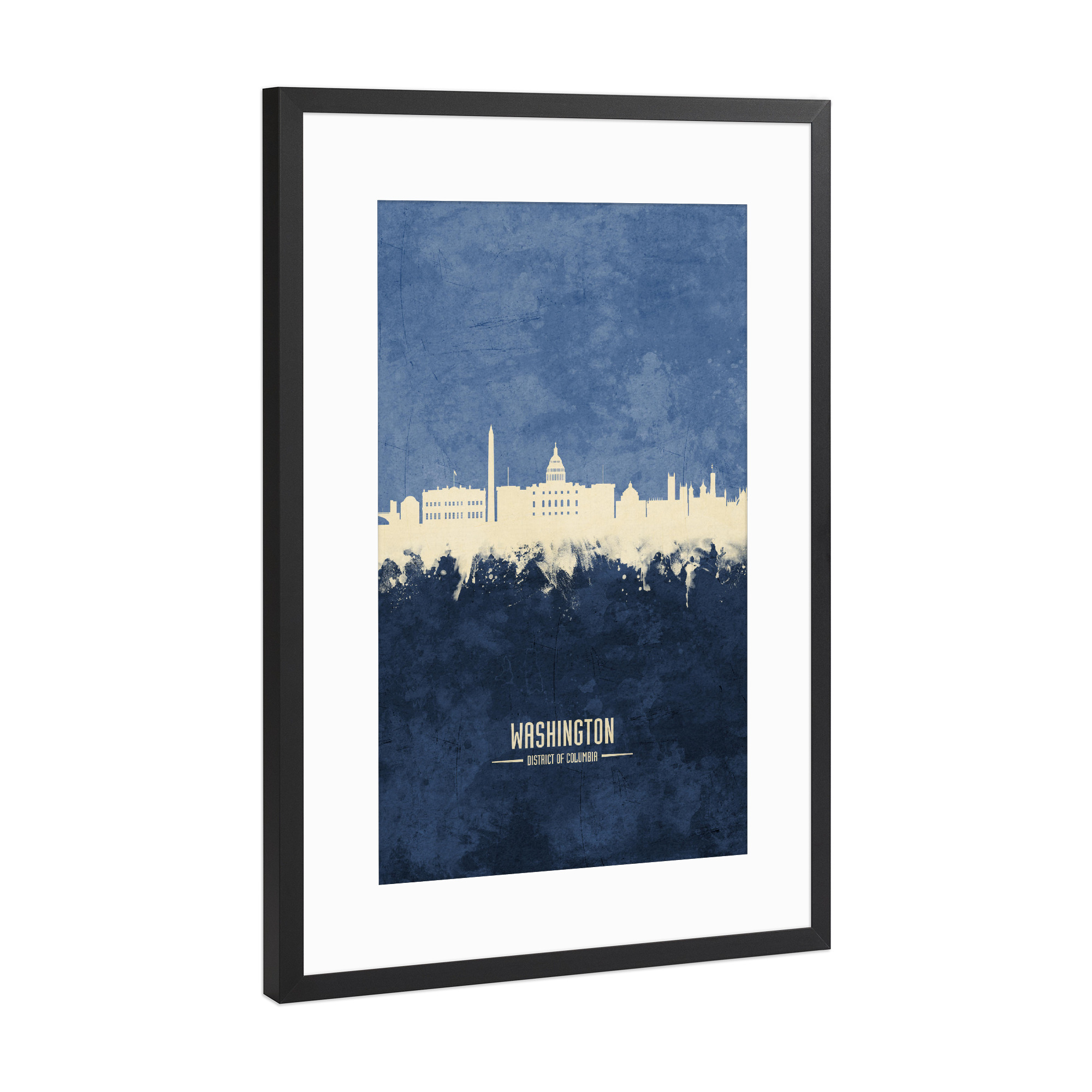 Poster mit Rahmen Schwarz (Metallic) "Washington DC Skyline Navy" artboxONE - Städte / Washington
