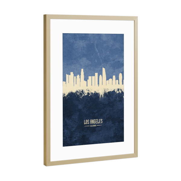 Poster mit Rahmen Gold "Los Angeles Skyline Navy" artboxONE - Städte / Los Angeles