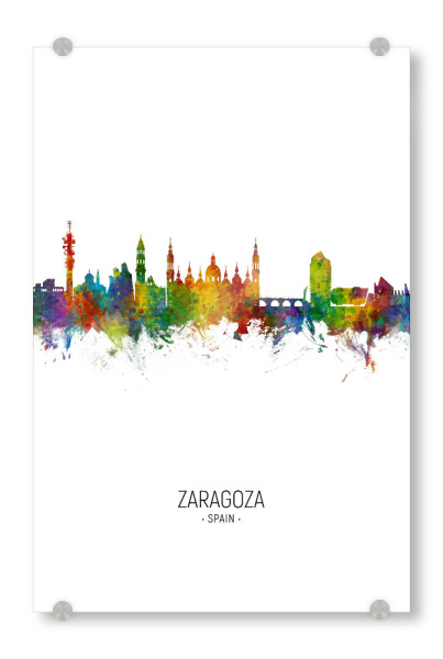 Acrylglasbild "Zaragoza Skyline Portrait" artboxONE - Städte - Zaragoza,Spain,Skyline,Cityscape,Painting,Watercolour,Stadtbild
