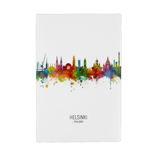 Holzbild "Helsinki Skyline Portrait" artboxONE - Städte - Helsinki,Finland,Skyline,Cityscape,Painting,Watercolour,Stadtbild