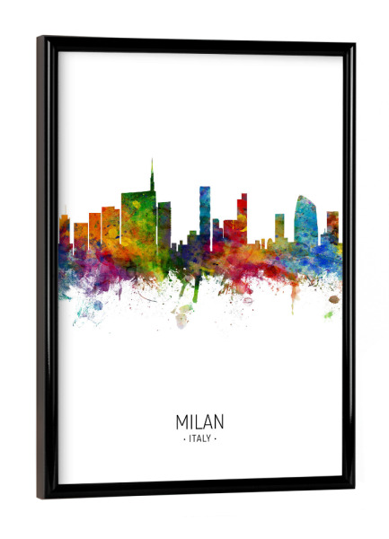 Poster mit schwarzem Rahmen "Milan Skyline Portrait" artboxONE - Städte - Milan,Italy,Skyline,Cityscape,Painting,Watercolour,Stadtbild