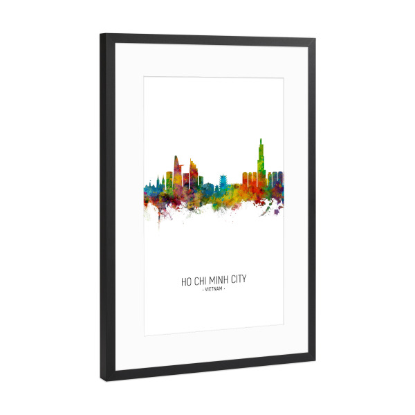Poster mit Rahmen Schwarz (Metallic) "Ho Chi Minh City Skyline Portrait" artboxONE - Städte