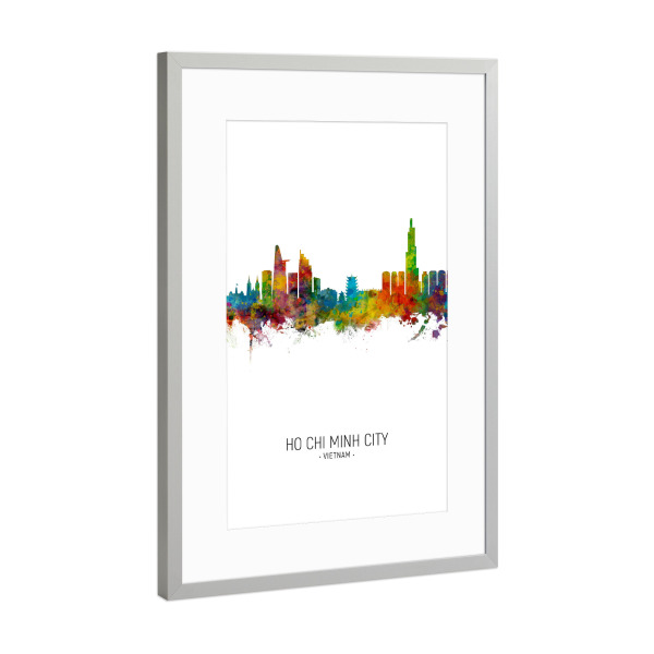 Poster mit Rahmen Silber "Ho Chi Minh City Skyline Portrait" artboxONE - Städte