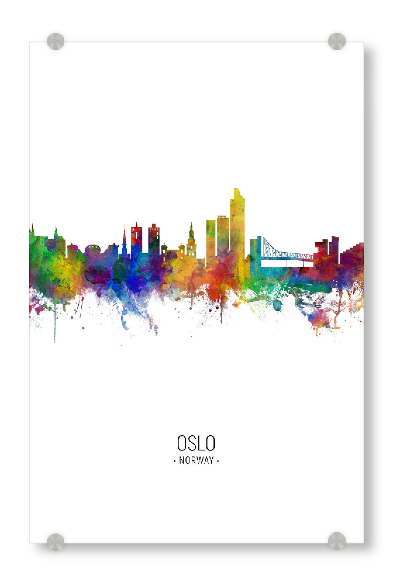 Acrylglasbild "Oslo Skyline Portrait" artboxONE - Städte - Oslo,Norway,Skyline,Cityscape,Painting,Watercolour,Stadtbild