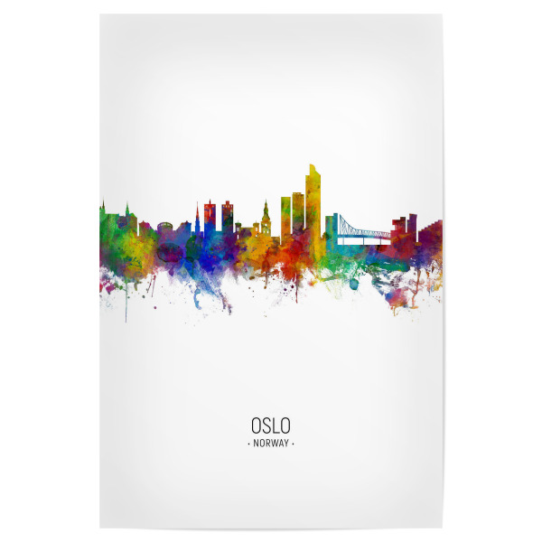 Poster "Oslo Skyline Portrait" artboxONE - Städte - Oslo,Norway,Skyline,Cityscape,Painting,Watercolour,Stadtbild