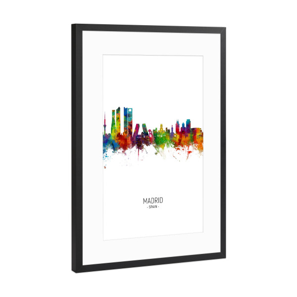 Poster mit Rahmen Schwarz (Metallic) "Madrid Skyline Portrait" artboxONE - Städte - Madrid,Spain,Skyline,Cityscape,Painting,Watercolour,Stadtbild