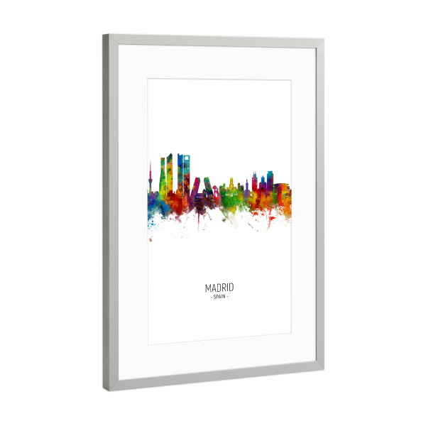 Poster mit Rahmen Silber "Madrid Skyline Portrait" artboxONE - Städte - Madrid,Spain,Skyline,Cityscape,Painting,Watercolour,Stadtbild
