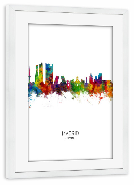 Poster mit Rahmen weiß "Madrid Skyline Portrait" artboxONE - Städte - Madrid,Spain,Skyline,Cityscape,Painting,Watercolour,Stadtbild