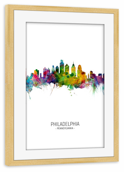 Poster mit Rahmen kiefer "Philadelphia Skyline Portrait" artboxONE - Städte