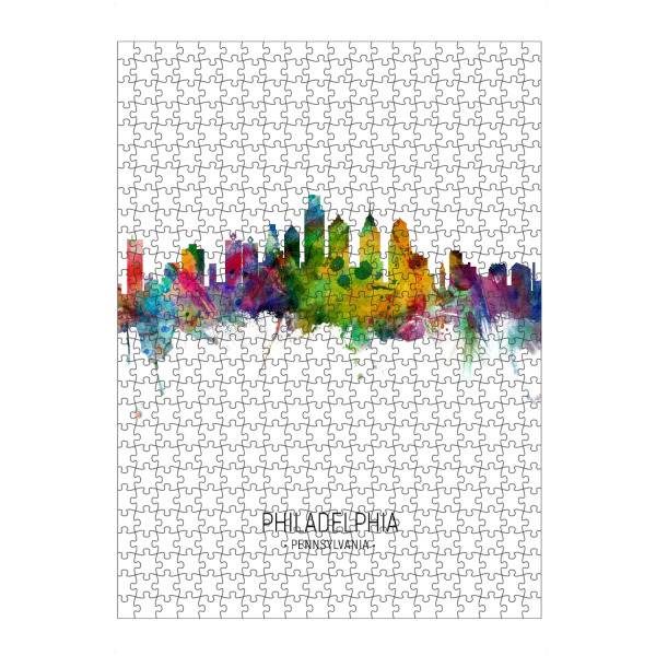 Puzzle Ravensburger "Philadelphia Skyline Portrait" artboxONE - Städte - Philadelphia,Pennsylvania,Skyline,Cityscape,Painting,Watercolour,Stadtbild