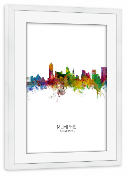 Poster mit Rahmen weiß "Memphis Skyline Portrait" artboxONE - Städte - Memphis,Tennessee,Skyline,Cityscape,Painting,Watercolour,Stadtbild
