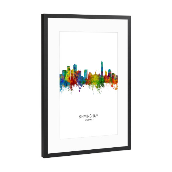 Poster mit Rahmen Schwarz (Metallic) "Birmingham Skyline Portrait" artboxONE - Städte