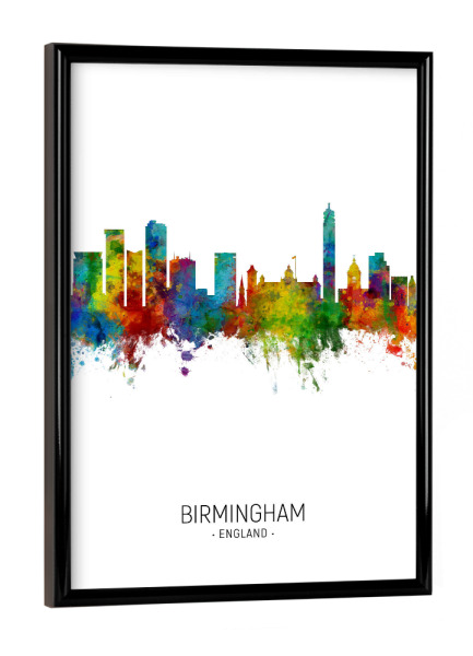 Poster mit schwarzem Rahmen "Birmingham Skyline Portrait" artboxONE - Städte - Birmingham,England,Skyline,Cityscape,Painting,Watercolour,Stadtbild