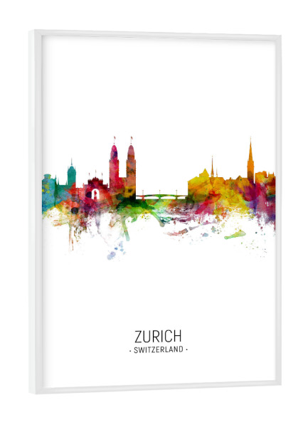 Poster mit weißem Rahmen "Zurich Skyline Portrait" artboxONE - Städte / Zürich - Zurich,Switzerland,Skyline,Cityscape,Painting,Watercolour,Stadtbild