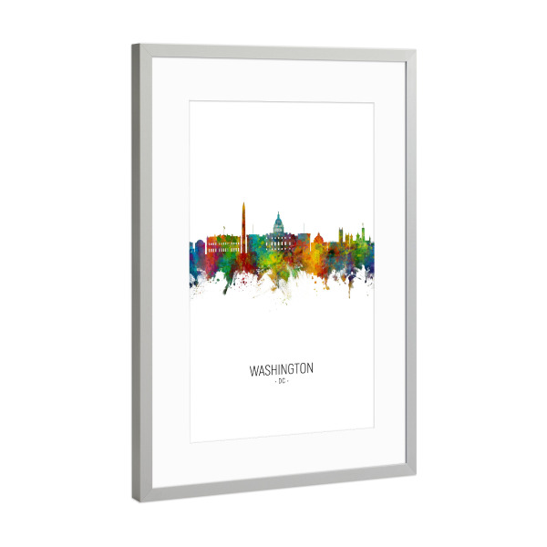 Poster mit Rahmen Silber "Washington DC Skyline Portrait" artboxONE - Städte / Washington