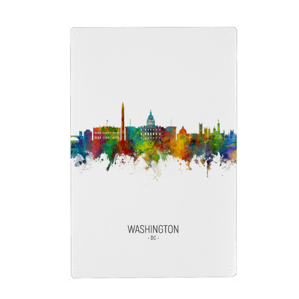 Holzbild "Washington DC Skyline Portrait" artboxONE - Städte / Washington - Washington,Dc,Skyline,Cityscape,Painting,Watercolour,Stadtbild