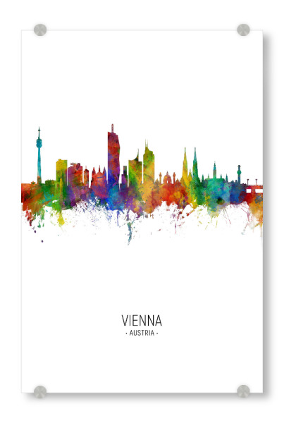 Acrylglasbild "Vienna Skyline Portrait" artboxONE - Städte / Wien - Vienna,Austria,Skyline,Cityscape,Painting,Watercolour,Stadtbild