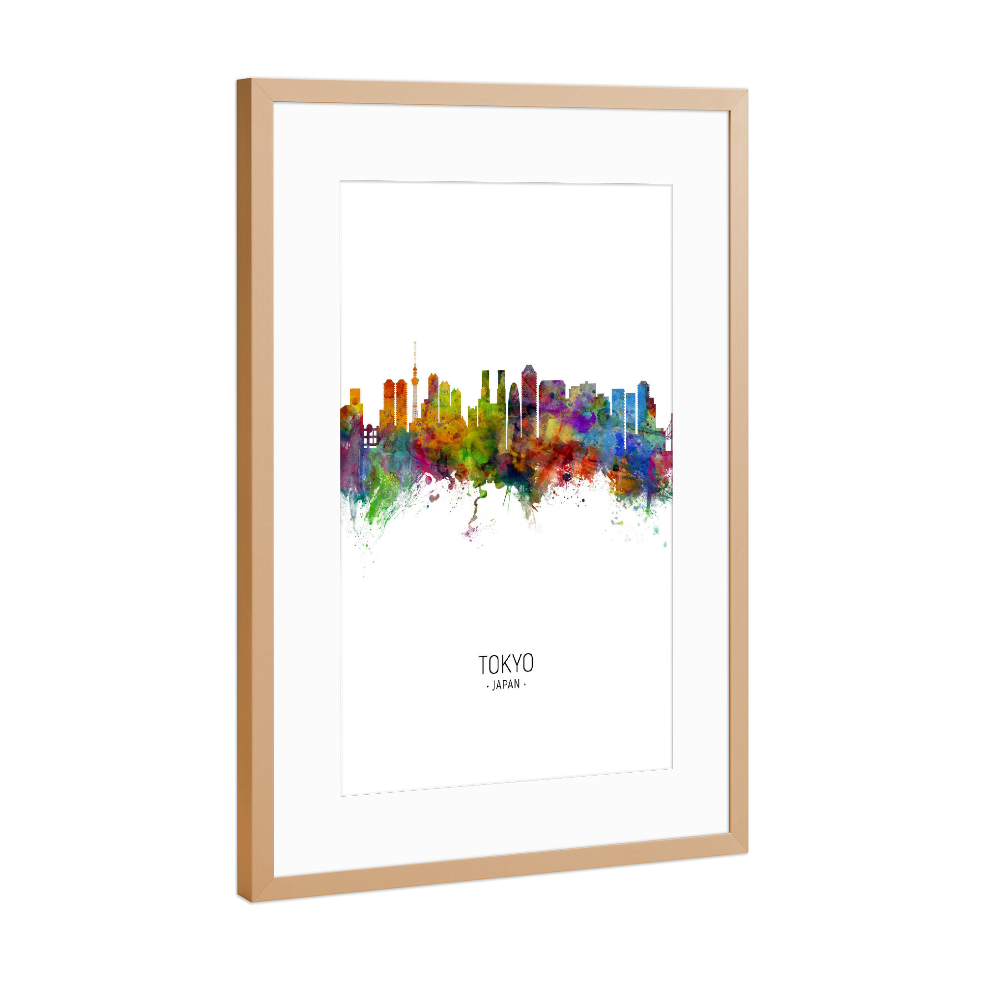 Poster mit Rahmen Kupfer "Tokyo Skyline Portrait" artboxONE - Städte / Tokio - Tokyo,Japan,Skyline,Cityscape,Painting,Watercolour,Stadtbild