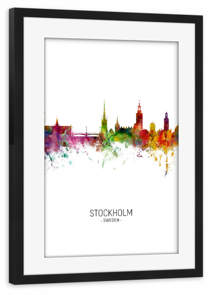 Poster mit Rahmen schwarz "Stockholm Skyline Portrait" artboxONE - Städte / Stockholm