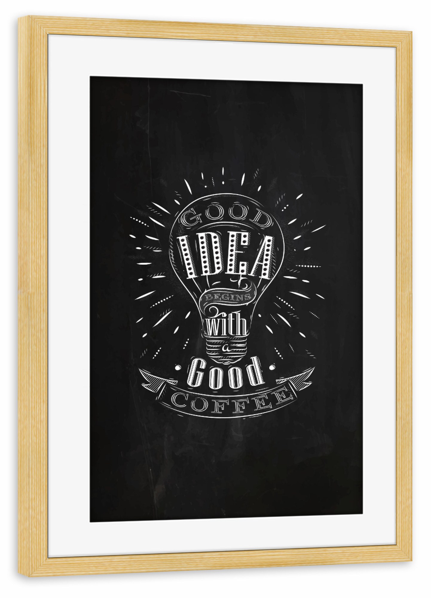 Poster mit Rahmen kiefer "Good idea coffee chalkboard" artboxONE - Essen & Trinken,Schwarzweiß