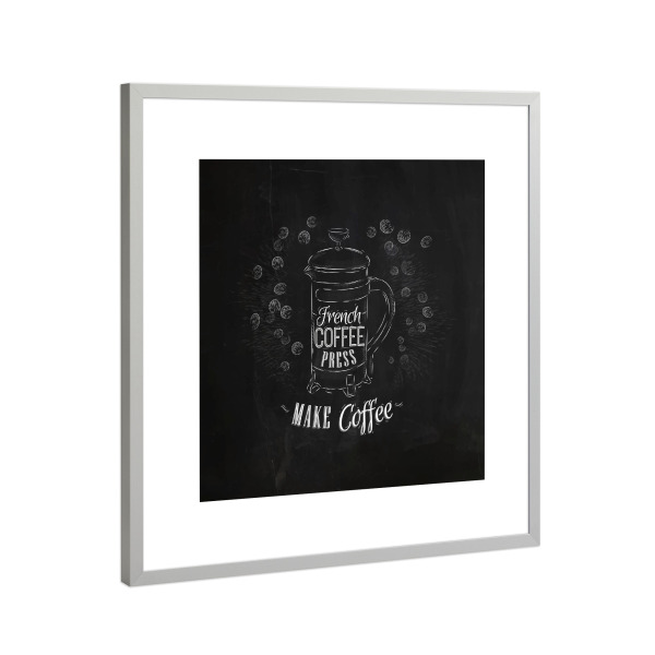 Poster mit Rahmen Silber "Coffee press chalk" artboxONE - Essen & Trinken,Schwarzweiß