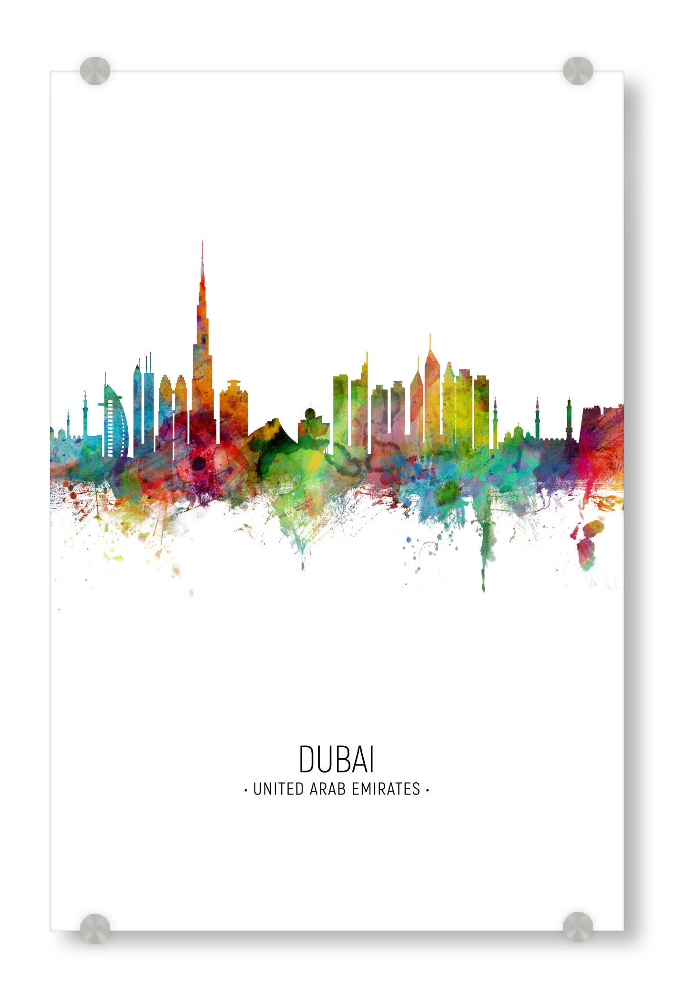 Acrylglasbild "Dubai Skyline Portrait" artboxONE - Städte / Dubai - Dubai,United arab emirates,Skyline,Cityscape,Painting,Watercolour,Stadtbild