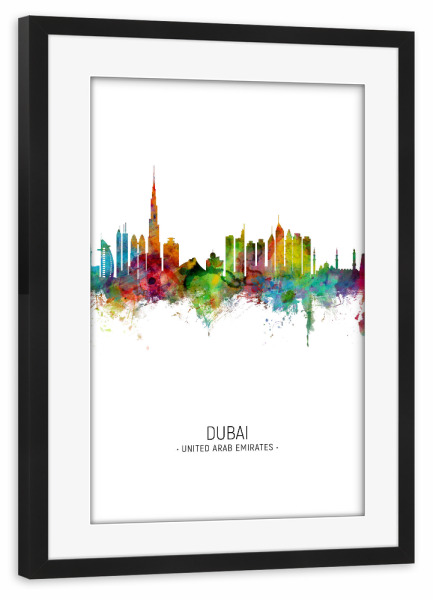 Poster mit Rahmen schwarz "Dubai Skyline Portrait" artboxONE - Städte / Dubai