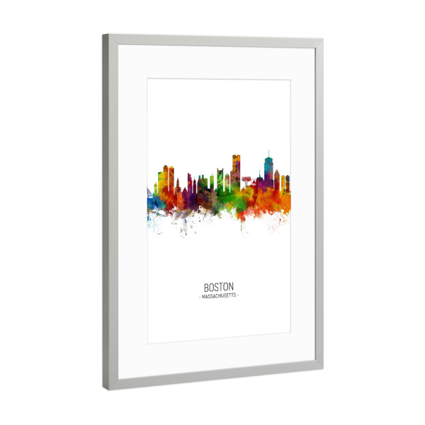 Poster mit Rahmen Silber "Boston Skyline Portrait" artboxONE - Städte / Boston