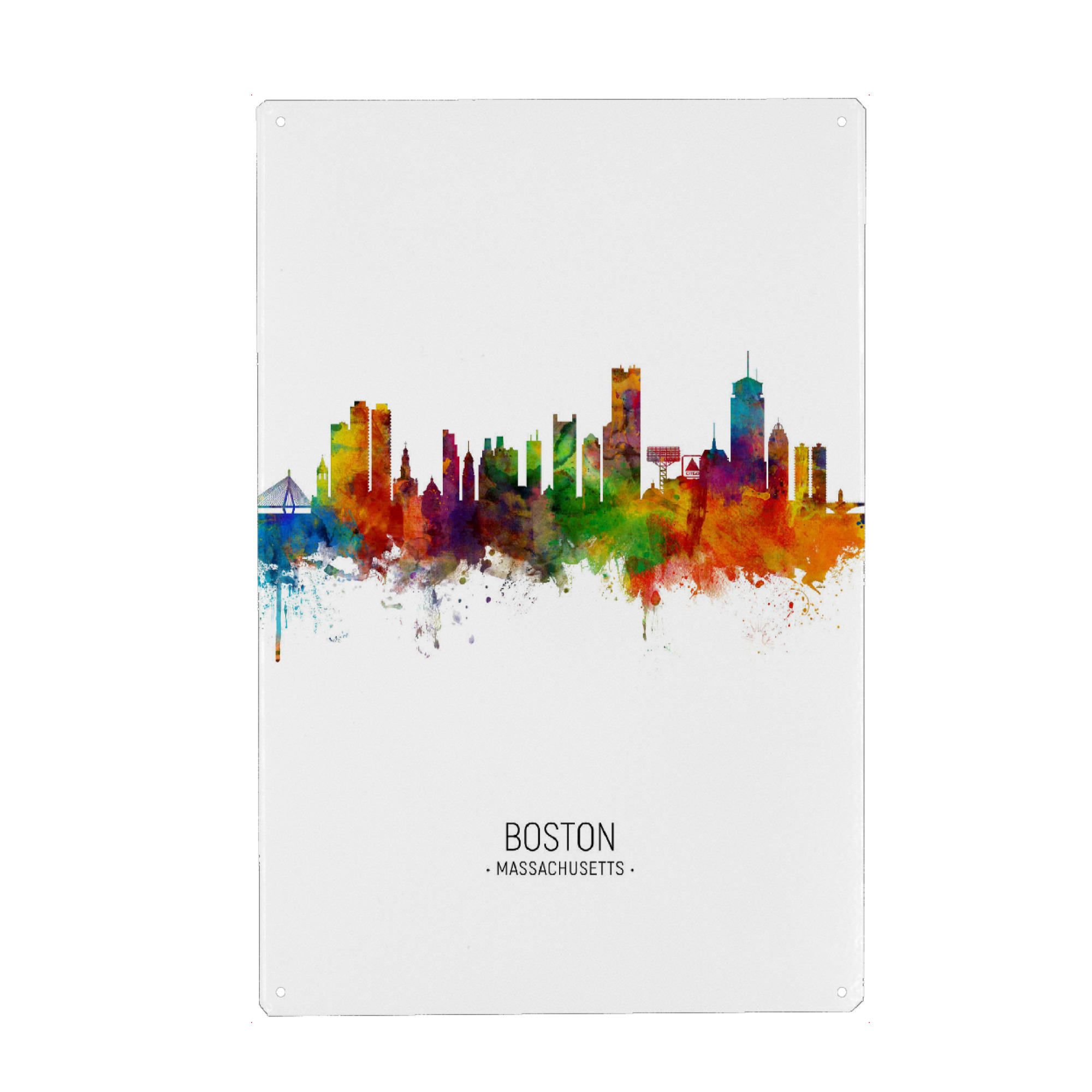 Holzbild "Boston Skyline Portrait" artboxONE - Städte / Boston - Boston,Massachusetts,Skyline,Cityscape,Painting,Watercolour,Stadtbild,United states