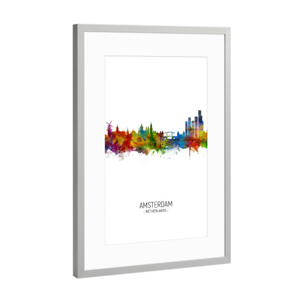 Poster mit Rahmen Silber "Amsterdam Skyline Portrait" artboxONE - Städte / Amsterdam