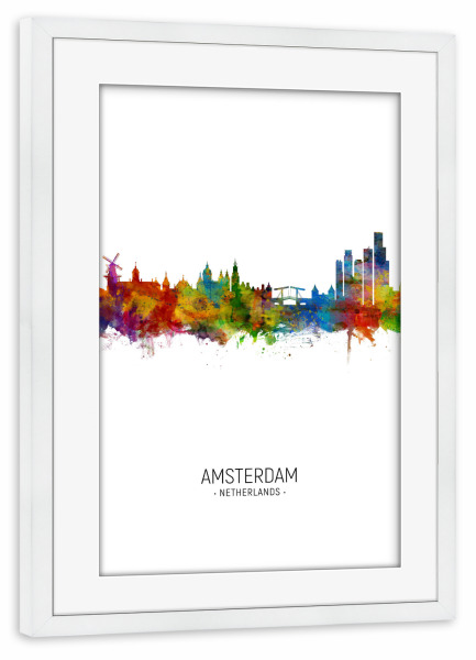 Poster mit Rahmen weiß "Amsterdam Skyline Portrait" artboxONE - Städte / Amsterdam