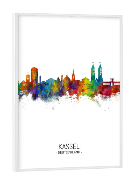 Poster mit weißem Rahmen "Kassel Skyline Portrait" artboxONE - Städte - Kassel,Germany,Skyline,Cityscape,Painting,Watercolour,Stadtbild