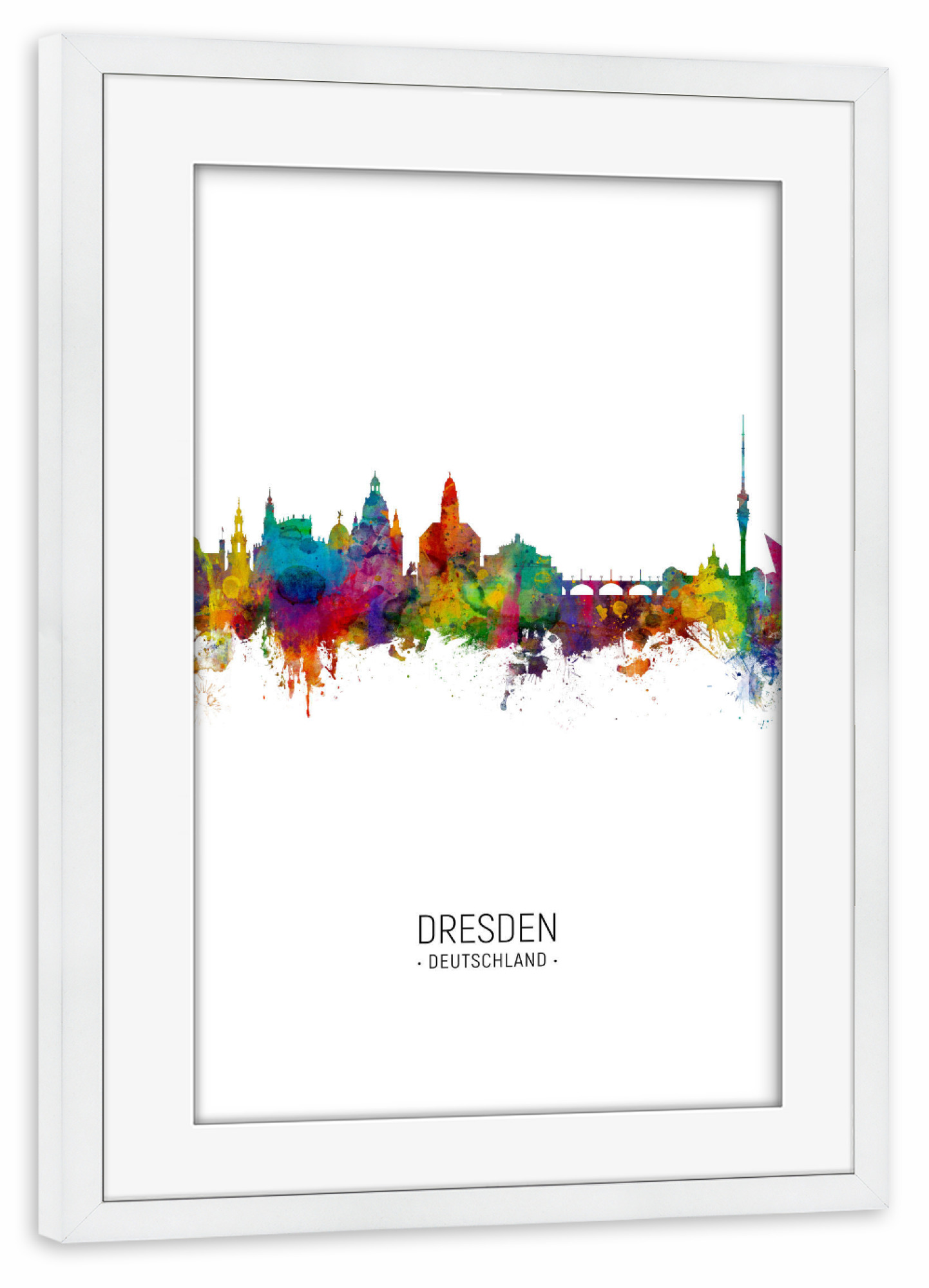 Poster mit Rahmen weiß "Dresden Skyline Portrait" artboxONE - Städte / Dresden - Dresden,Germany,Skyline,Cityscape,Painting,Watercolour,Stadtbild
