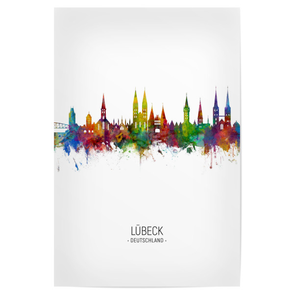 Poster "Lübeck Skyline Portrait" artboxONE - Städte - Lübeck,Germany,Skyline,Cityscape,Painting,Watercolour,Stadtbild