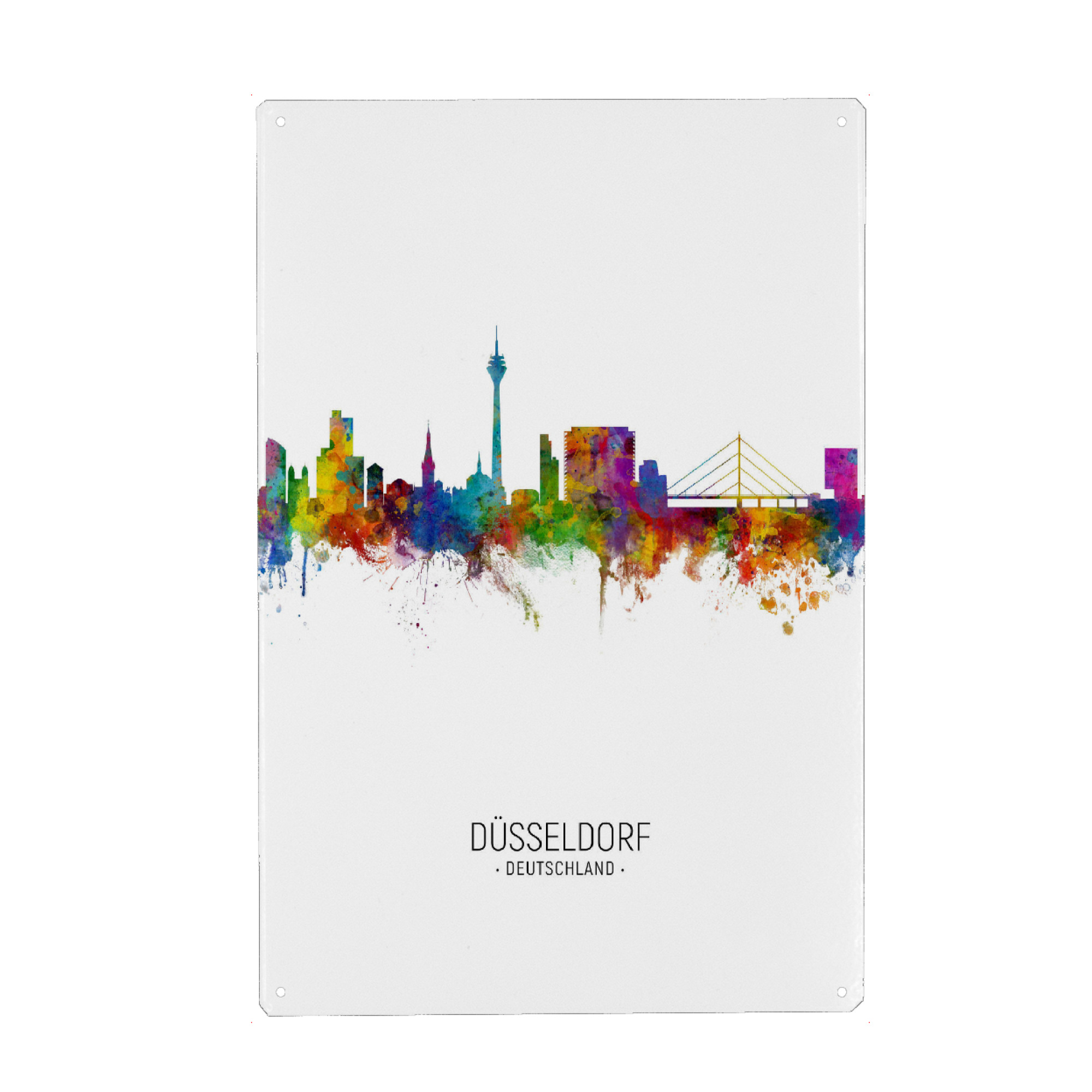 Metall Poster "Düsseldorf Skyline Portrait" artboxONE - Städte / Düsseldorf - Düsseldorf,Germany,Skyline,Cityscape,Painting,Watercolour,Stadtbild