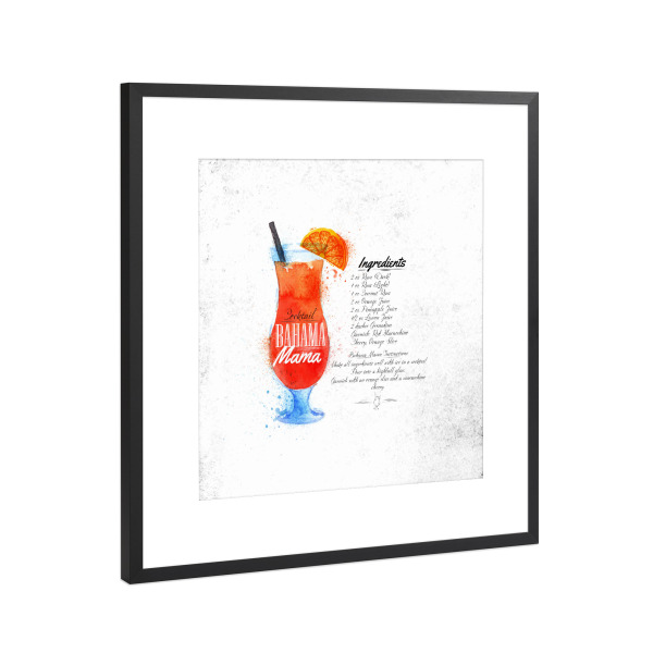 Poster mit Rahmen Schwarz (Metallic) "Bahama mama cocktail watercolor" artboxONE - Essen & Trinken / Alkohol