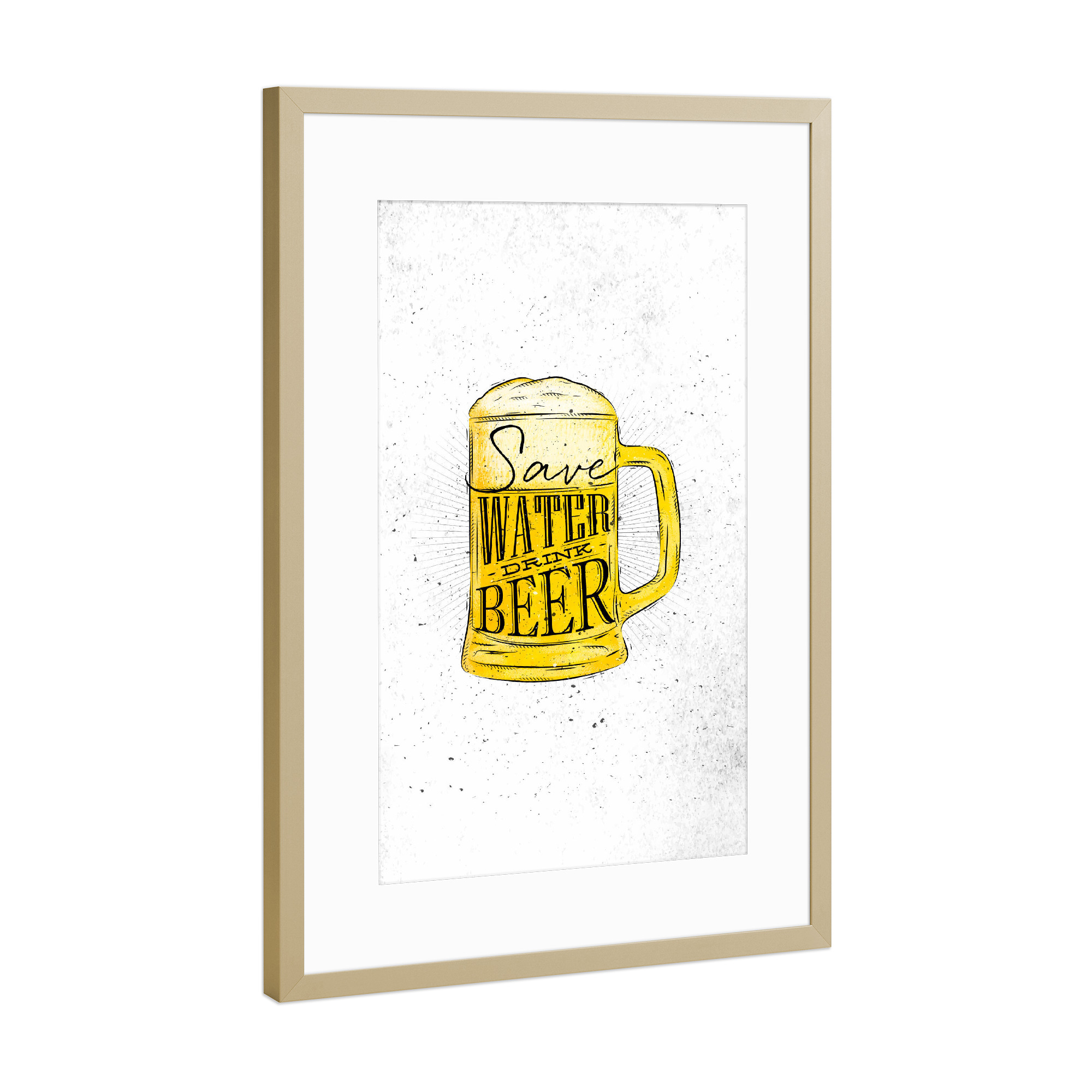 Poster mit Rahmen Gold "Drink beer" artboxONE - Schwarzweiß,Essen & Trinken / Alkohol