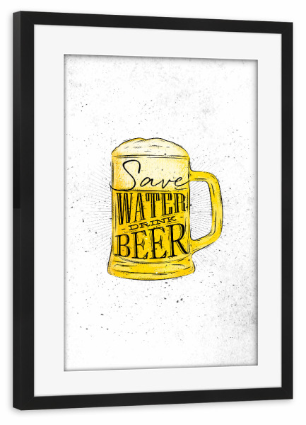 Poster mit Rahmen schwarz "Drink beer" artboxONE - Schwarzweiß,Essen & Trinken / Alkohol