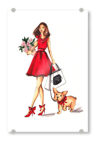 Acrylglasbild "Valentines Day with Frenchie" artboxONE - Tiere,Fashion - Fashion illustration,Valentines day,French bulldog,Fashion,Frenchie,Girl