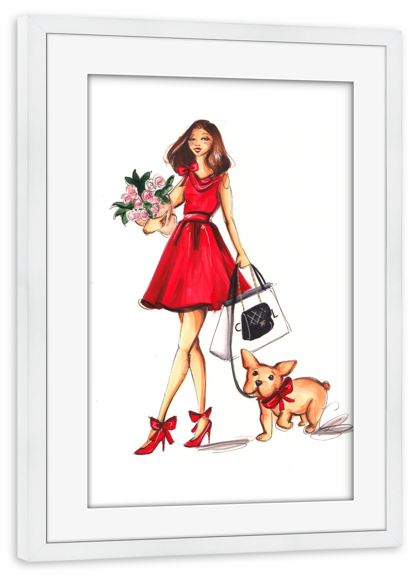 Poster mit Rahmen weiß "Valentines Day with Frenchie" artboxONE - Tiere,Fashion